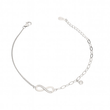 Bransoleta srebrna infinity z cyrkoniami i wisząca cyrkonia