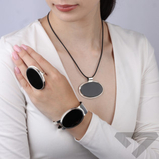 Bransoletka srebrna bangla z onyksem z Brazylii