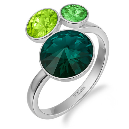 Pierścionek srebrny z zielonymi kryształami