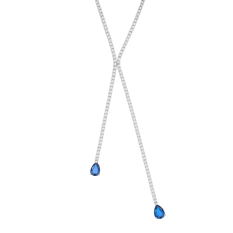 Naszyjnik srebrny z niebieską i białymi cyrkoniami