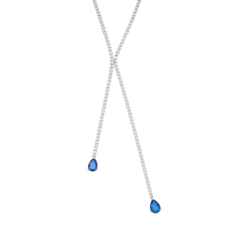 Naszyjnik srebrny z niebieską i białymi cyrkoniami