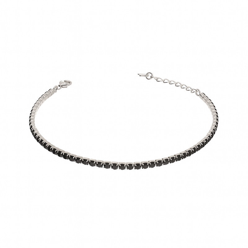 Bransoleta srebrna w oprawie typu tennis z czarnymi cyrkoniami