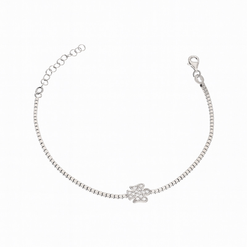 Bransoleta srebrna z aniołkiem z cyrkoniami