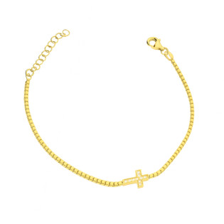 Bransoleta pozłacana z krzyżykiem z cyrkoniami