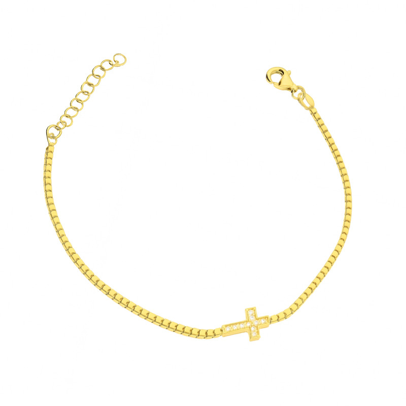 Bransoleta pozłacana z krzyżykiem z cyrkoniami