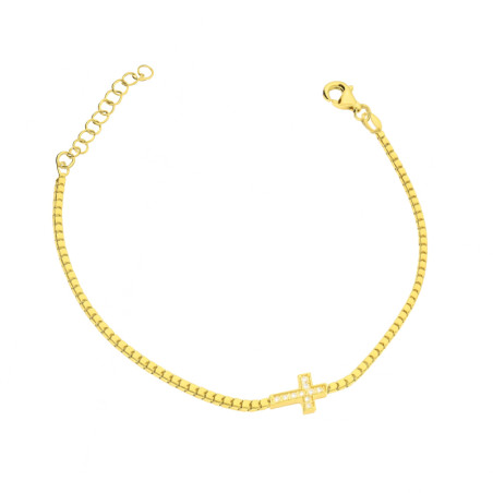 Bransoleta pozłacana z krzyżykiem z cyrkoniami
