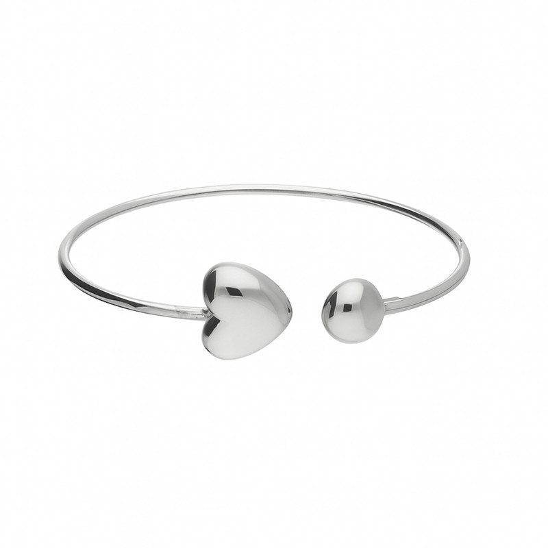 Bransoleta srebrna bangla z sercem i półkulką
