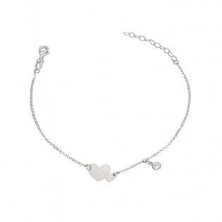 Bransoleta srebrna z dwoma sercami i cyrkonią
