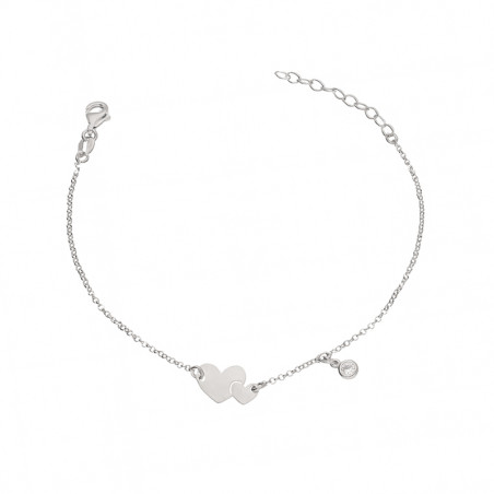 Bransoleta srebrna z dwoma sercami i cyrkonią