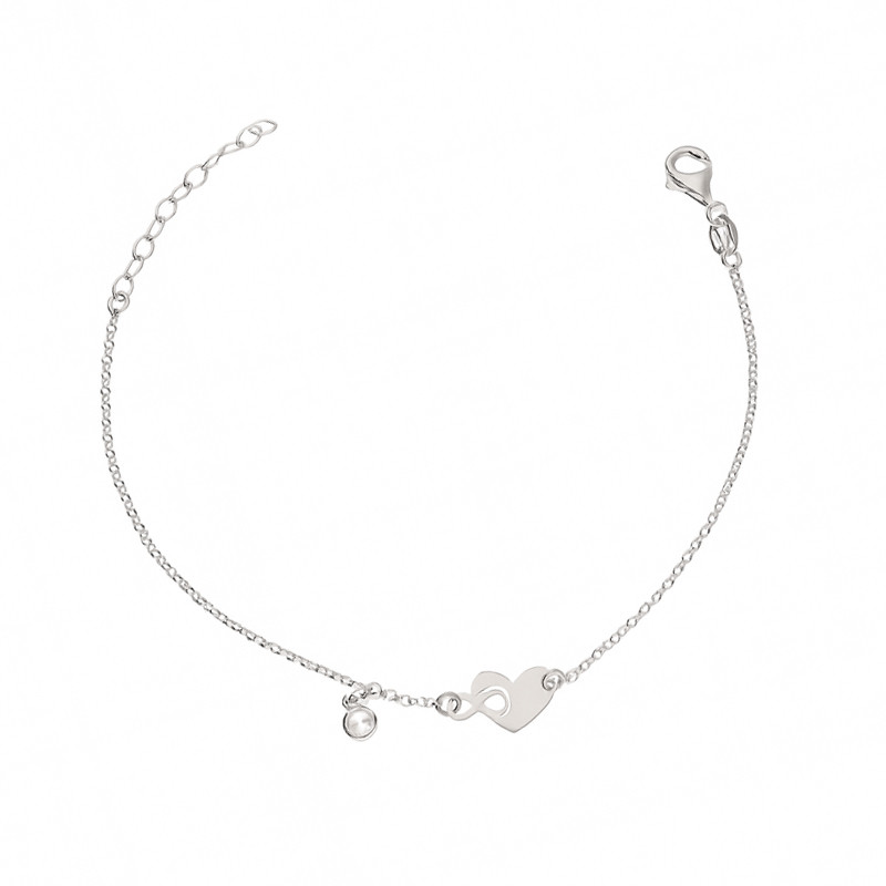Bransoleta srebrna serce z infinity i wisząca cyrkonia