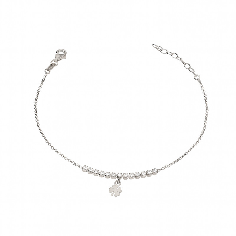 Srebrna Bransoletka Koniczynka z Cyrkoniami - JubilerSezam.pl