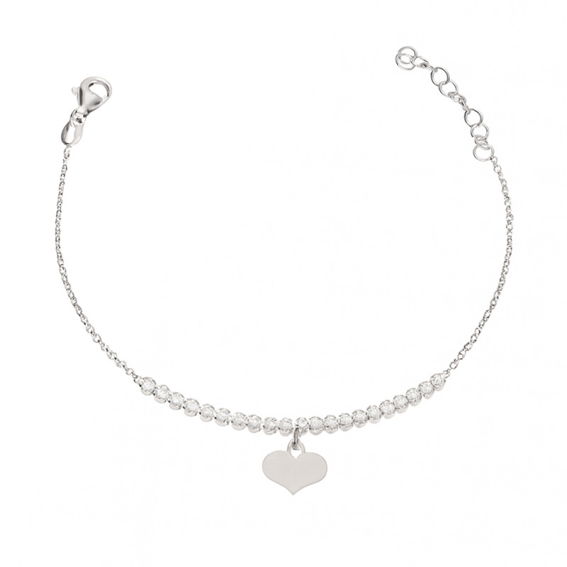 Bransoleta srebrna z sercem i rzędem cyrkonii