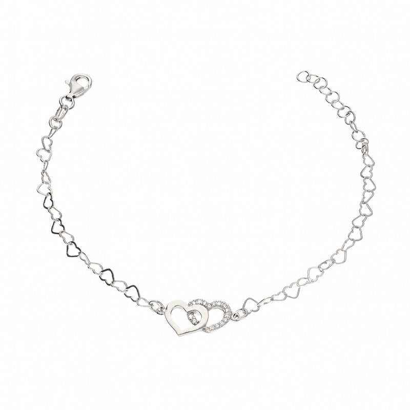 Bransoleta srebrna klanówka z sercami