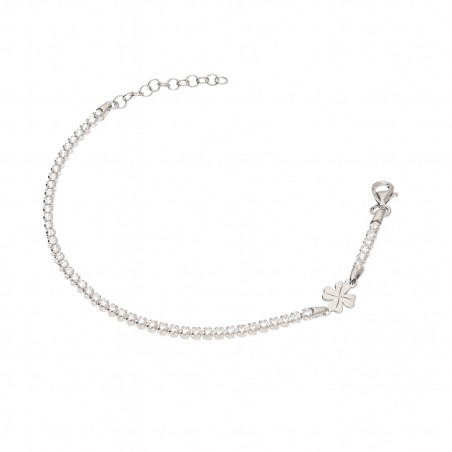 Bransoleta srebrna z rzędem cyrkonii i koniczynką