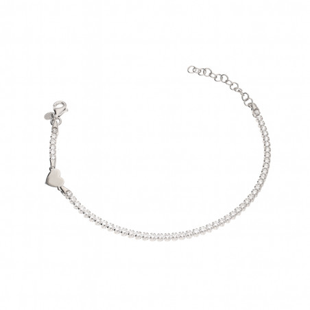 Bransoleta srebrna z białymi cyrkoniami i sercem