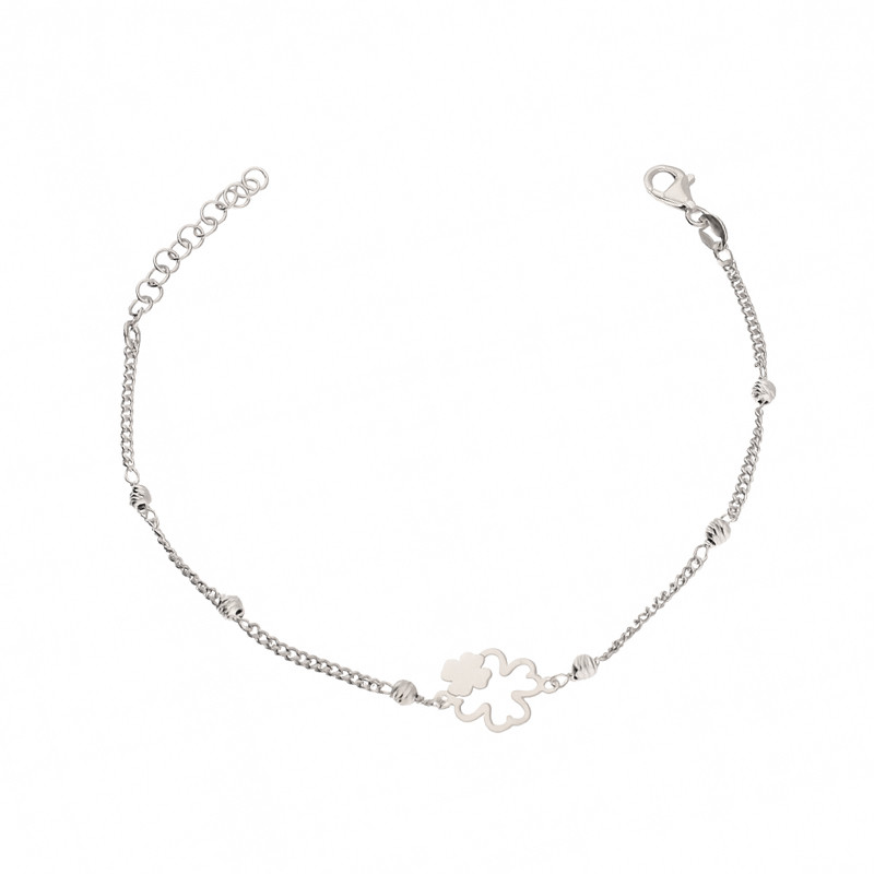 Srebrna Bransoletka Koniczynki i Grawerowane Kulki - JubilerSezam.pl