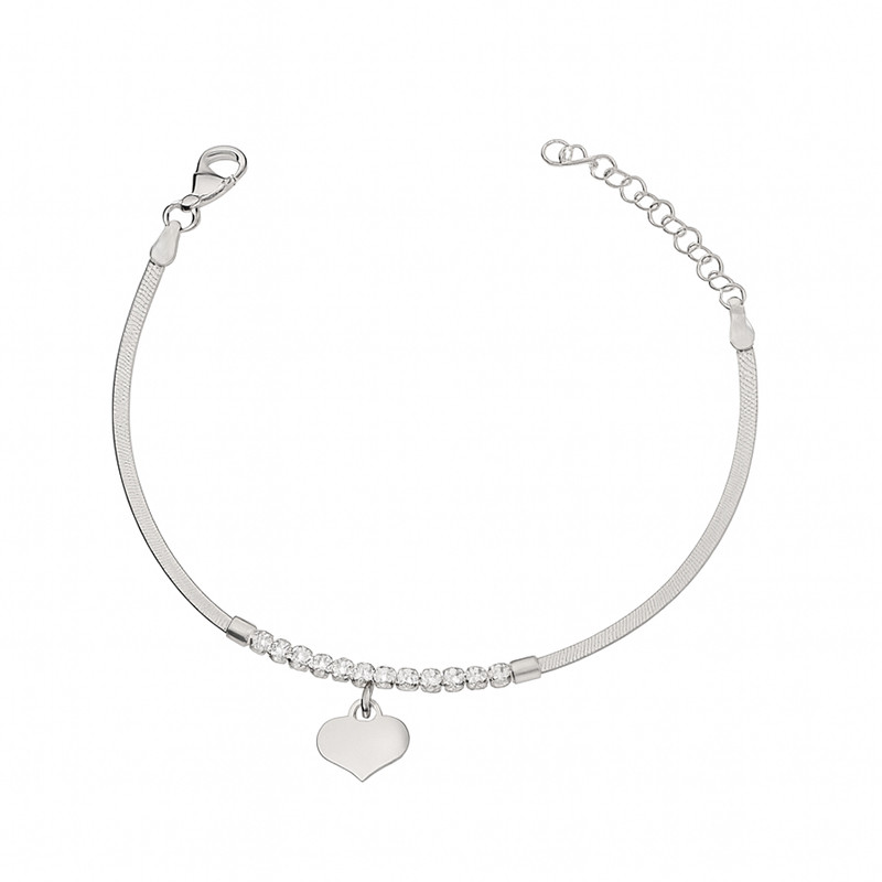 Bransoleta srebrna z cyrkoniami i sercem