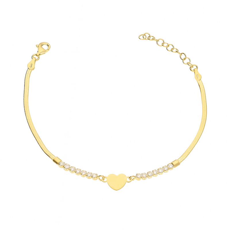 Bransoleta pozłacana z sercem i rzędem cyrkonii
