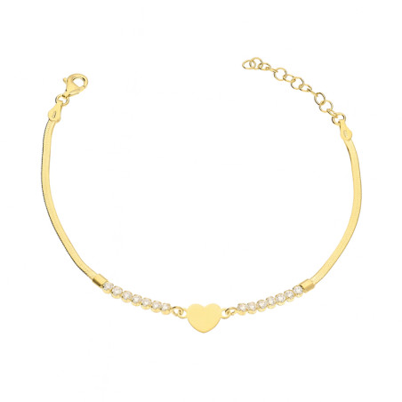 Bransoleta pozłacana z sercem i rzędem cyrkonii