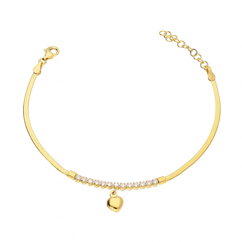 Bransoleta pozłacana z białymi cyrkoniami i sercem