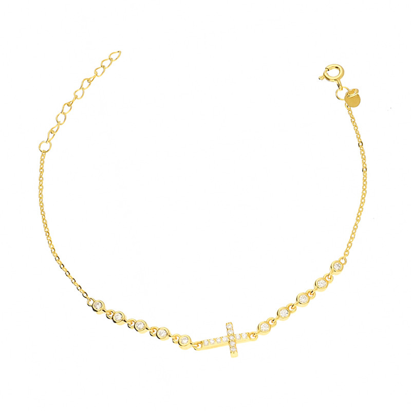 Bransoleta pozłacana z krzyżykiem i cyrkoniami