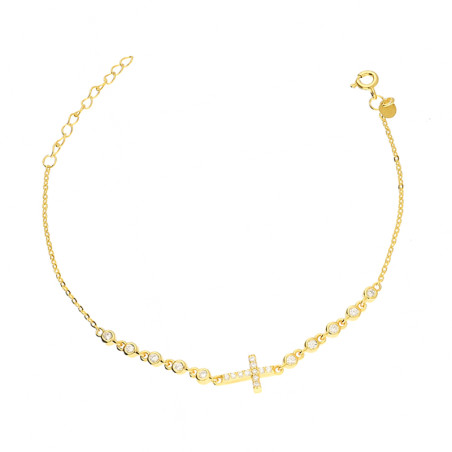 Bransoleta pozłacana z krzyżykiem i cyrkoniami