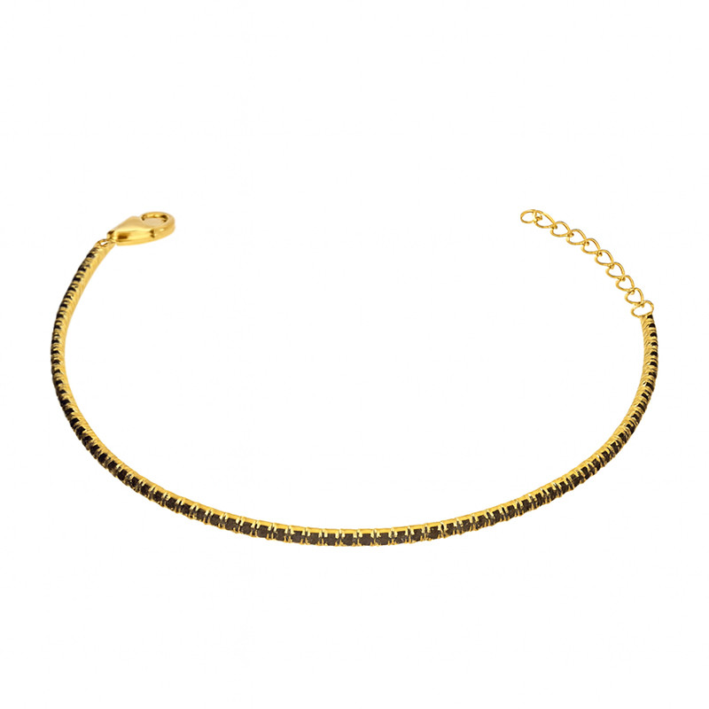 Bransoleta pozłacana z czarnymi cyrkoniami w rzędzie
