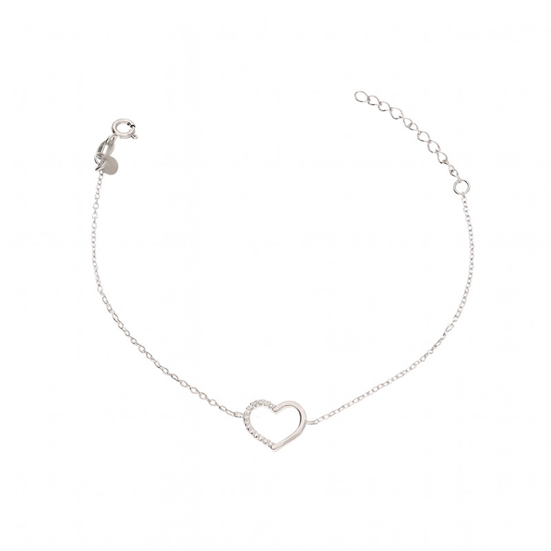 Bransoleta srebrna serce z cyrkoniami