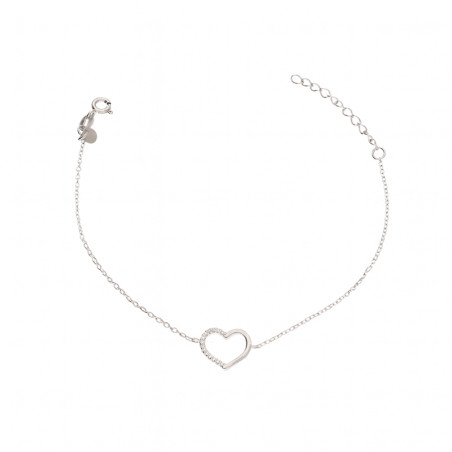 Bransoleta srebrna serce z cyrkoniami