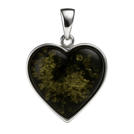 Zawieszka wisior w kształcie serca z bursztynem zielonym w srebrze