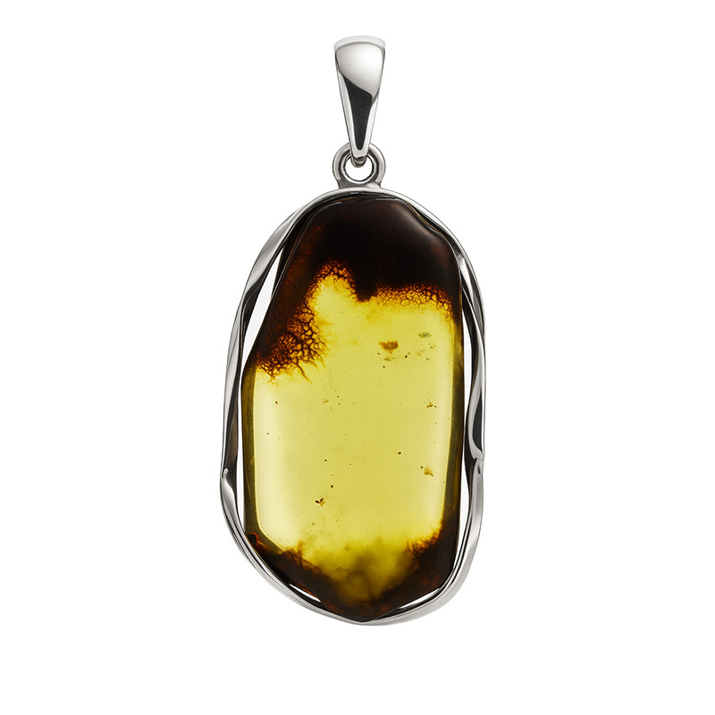 Zawieszka srebrna z bursztynem zielonym z mgłą