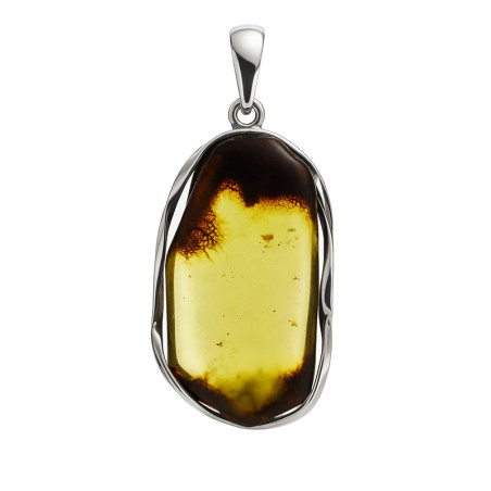 Zawieszka srebrna z bursztynem zielonym z mgłą