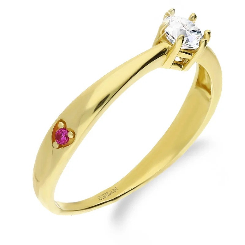 Pierścionek AMOR z różowym sercem na szynie