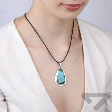 Zawieszka srebrna malachit-chryzokola Afryka