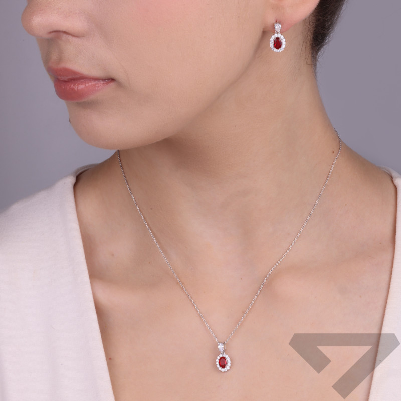 Komplet biżuterii kolczyki i naszyjnik markiza z czerwoną cyrkonią