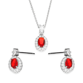 Komplet biżuterii kolczyki i naszyjnik markiza z czerwoną cyrkonią