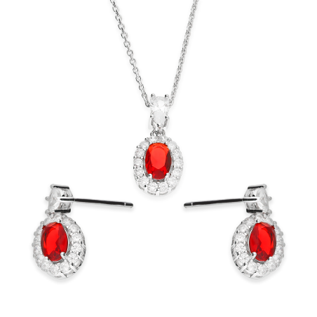 Komplet biżuterii kolczyki i naszyjnik markiza z czerwoną cyrkonią