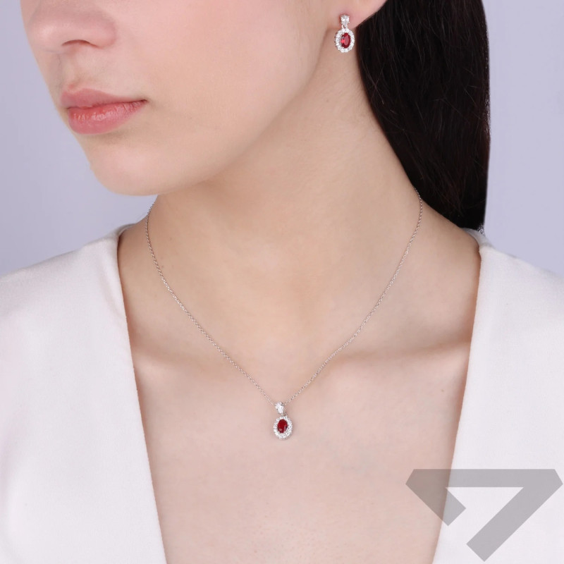 Naszyjnik srebrny markiza owal z czerwoną cyrkonią