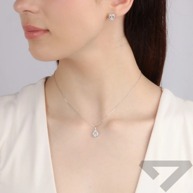 Komplet srebrny naszyjnik i kolczyki markiza kropla z białą cyrkonią