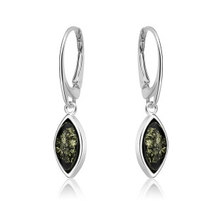 Kolczyki srebrne wiszące z bursztynem zielonym