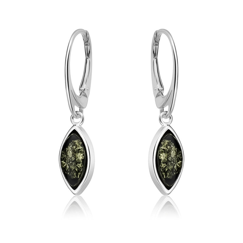 Kolczyki srebrne wiszące z bursztynem zielonym