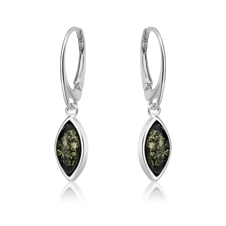 Kolczyki srebrne wiszące z bursztynem zielonym