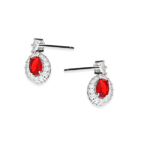 Kolczyki srebrne markiza z czerwoną cyrkonią