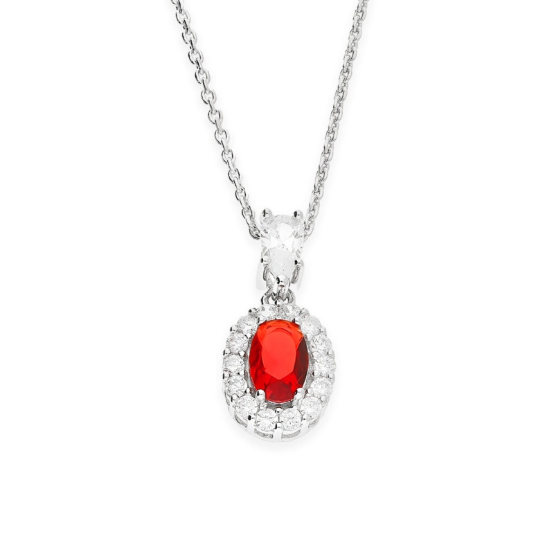 Naszyjnik srebrny markiza owal z czerwoną cyrkonią