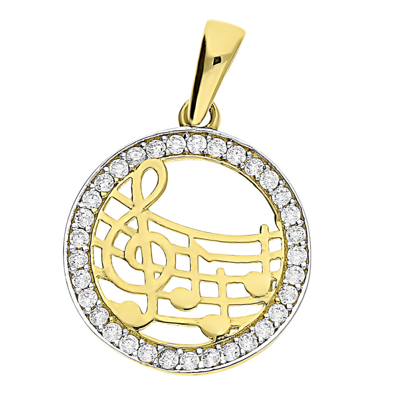 Wisiorek z kluczem wiolinowym i nutkami w kole