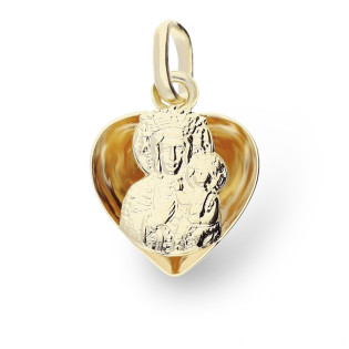 Medalik złoty z wizerunkiem Matki Boskiej Częstochowskiej w sercu 3D