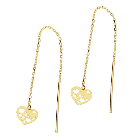 Kolczyki złote ażurowe serce przeciągane próba 585