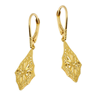 Kolczyki złote romb z ornamentem