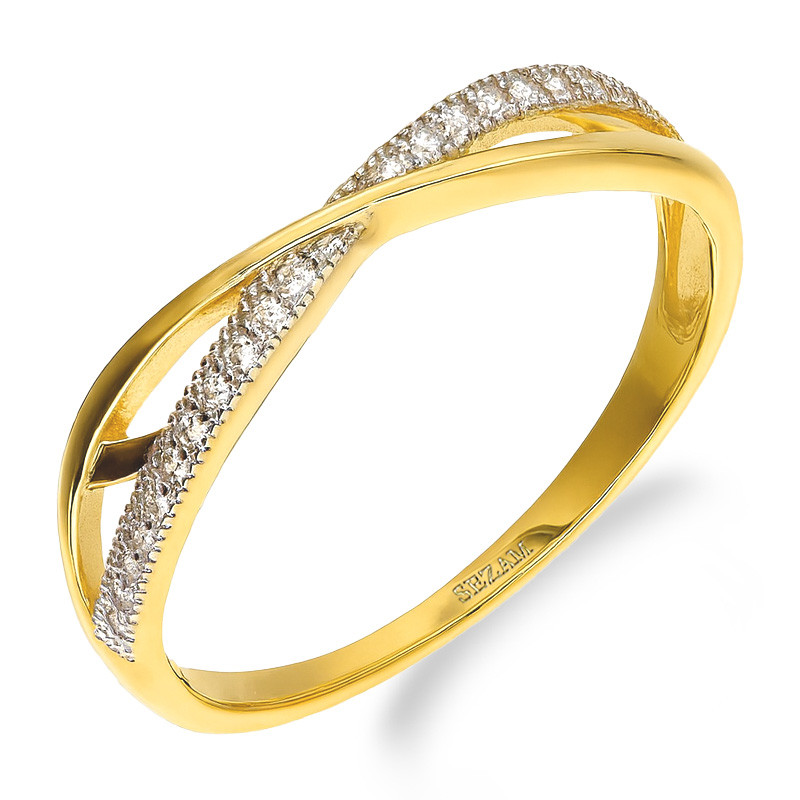 Pierścionek złoty fale z cyrkoniami