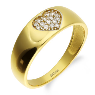 Pierścionek złoty serce z cyrkoniami w szynie próba 375